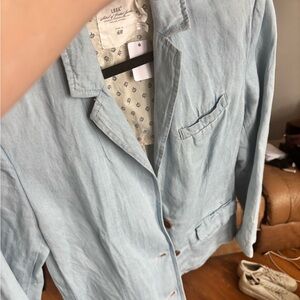 Cotton linen Light Blue Lightweight Shirt Jacket